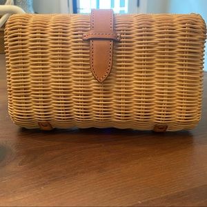 NWT J. Crew straw/rattan clutch